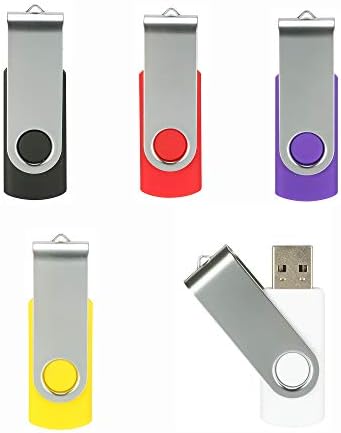 Alihelan 8 GB USB Flash Drive 5 Pack – Vibrant Swivel Memory Sticks with LED Indicator for Seamless Data Transfer, Ideal for Personal and Professional Use – USB 2.0 Portable Storage in Black, Red, Purple, Yellow, and White – Perfect for Easy File Sharing and Backup