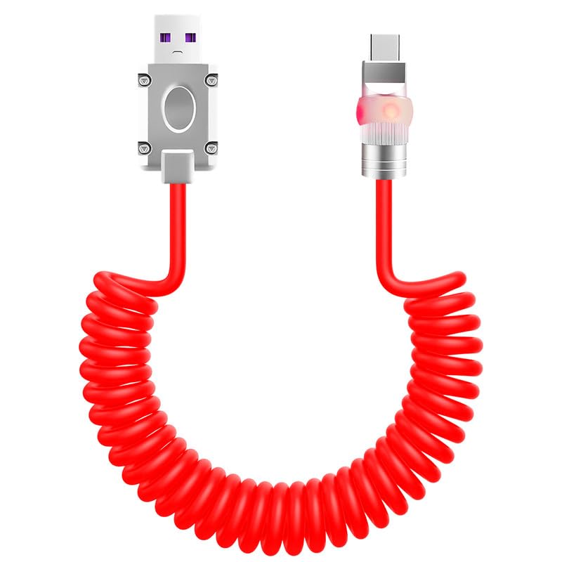 Neon Chubby USB-C Charging Cable with Fast Charge and Adjustable Length – Coiled Design for Maximum Flexibility and Stunning Gradient Illumination (1.64 FT to 4.43 FT) – Durable and Stylish Accessory for Smartphones and Tablets, Enhancing Your Charging Experience with Eye-Catching Glow and Robust Performance