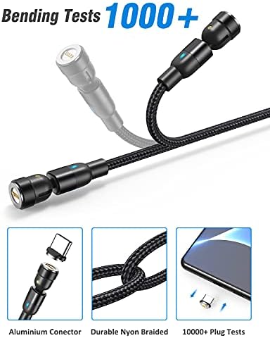 A.S 3-in-1 Magnetic Charging Cable for Enhanced Connectivity – Fast Charging and Data Sync for Micro USB, USB C, and i-Product Smartphones – Versatile 3.3 ft & 6.6 ft Lengths, Durable Black Design for Efficient Power Delivery and Hassle-Free Use