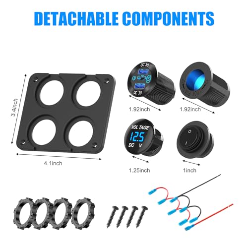 Transform Your Charging Experience with the 12 Volt USB Outlet RV Accessory – Dual PD30 W & QC18 W Ports, 150 W Cigarette Lighter Socket, Integrated Blue LED Voltmeter, and Rocker Switch for Seamless Operation – Durable Aluminum 4 IN 1 DIY Kit for RV and Marine Adventures
