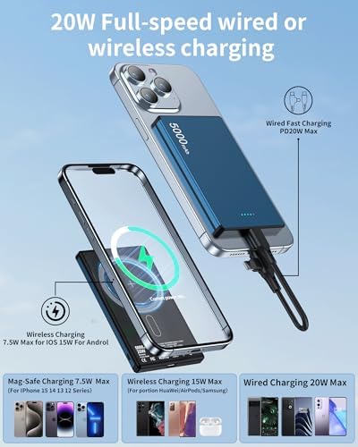ZBF Magnetic Wireless Power Bank 5000 m Ah – Ultra-Slim Portable Charger with PD 20 W Fast Charging and USB-C Cable for i Phone 12/13/14/15/16 Pro Max – Lightweight Travel Essential for Effortless Charging on the Go