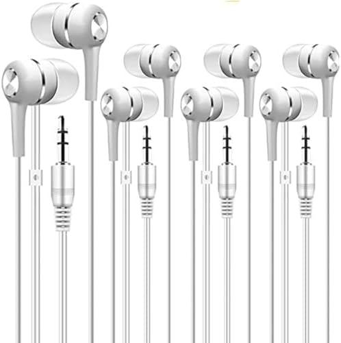 Bulk Wired Earbuds Headphone Set – 50 Durable Earphones for Classroom Use | Ideal for Students, Teens & Adults | Lightweight, High-Quality Sound | Enhanced Compatibility for Seamless Learning | Perfect for Group Projects & Online Classes | Classic White Design