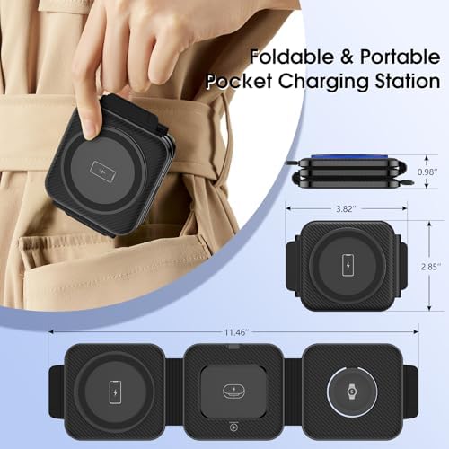 Ultra-Compact 3-in-1 Wireless Charging Station for Samsung Devices – Foldable Travel Charger Pad for S25, S24, S23 Ultra, Z Flip, and Fold 6; Fast Wireless Charger for Galaxy Watch 7/6 and Buds 3 Pro – Sleek, Portable Design for On-the-Go Power Solutions