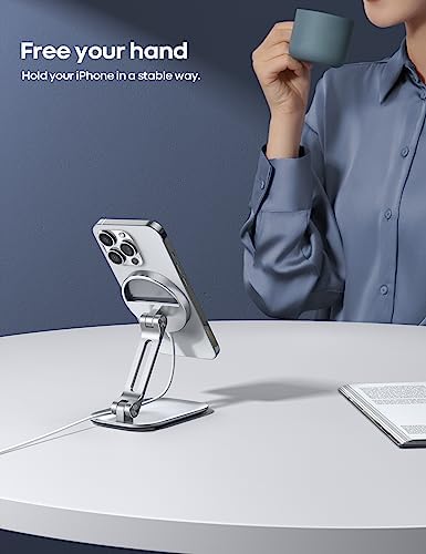 Lamicall [  Aluminum Stable Large Base Phone Stand Holder for Desk, Superb Surface Craftsmanship, Portable Cell Phone Dock, Compatible with 4-10” Cellphone and Tablets, Silver – Enhanced Compatibility and Speed