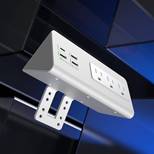Edge Mount Power Strip with USB-C & AC Outlets – 3 AC Sockets and 4 Fast-Charging USB Ports for Home, Office, and Dorm – Desk Clamp Surge Protector, Compact Design for Enhanced Convenience and Safety – Black (2-Pack)
