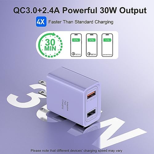30 W Dual Port USB-C Wall Charger 4 Pack – Fast Charge QC 3.0 Power Adapter for i Phone 15 Series, Samsung Galaxy & Tablets – Compact & Stylish Purple Design for Home and Travel – Ultimate Charging Solution for Multiple Devices