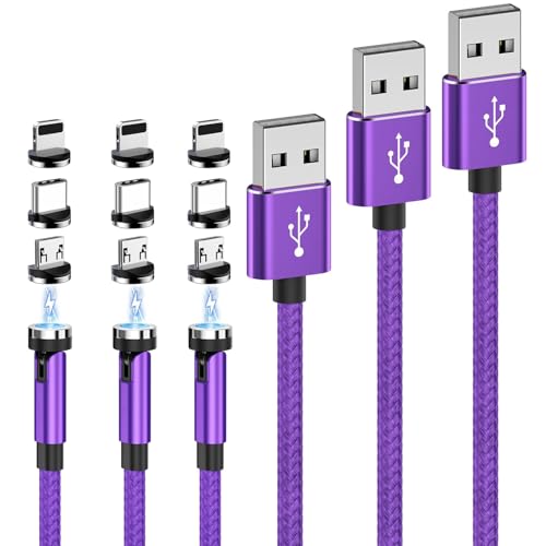 GUUGEI 3-in-1 Magnetic Charging Cable: Versatile 540° Rotating Charger for Micro USB, USB-C & i Devices – Fast Charge with LED Indicator & Durable Design for Reduced Port Wear – Available in 3, 6, 10 ft Lengths