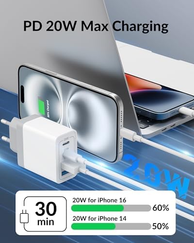 Ultimate European Travel Plug Adapter with 4 USB-C Fast Charging Ports and 10 FT Type C Cable – High-Power 40 W Wall Charger for i Phone 16/15 Pro Max and Samsung S24/S23 – Seamless Power Solution for Your European Journey