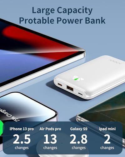 Ultra Slim ANOUV 10,000 m Ah Portable Charger – Fast Charging Power Bank with PD 22.5 W & QC 3.0 for i Phone and Android Devices – Lightweight External Battery for On-the-Go Charging Needs