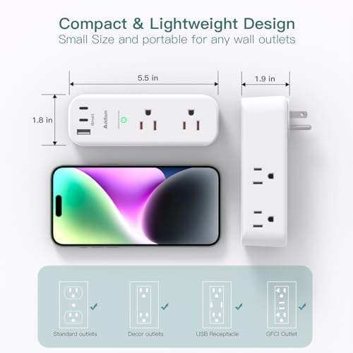 Ultimate Surge Protector and Outlet Extender with 6 AC Ports and 3 USB Charging Options (1 USB-C) – Smart Rotating Power Strip for Home, Office, and Travel – 1800 Joules Surge Defense, ETL Certified for Enhanced Device Protection and Efficiency