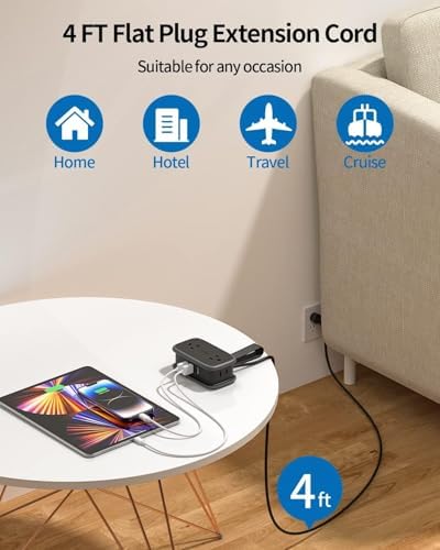 NTONPOWER GAN Ultra 65 W USB Charging Station – 7-in-1 Travel Power Strip with 3 AC Outlets & 4 USB Ports (2 USB-C) – Fast Charging Desktop Solution with 4 ft Extension Cord – Ideal for Mac Book, i Phone, and More – Compact, Durable & Versatile Power Hub for Home & On-the-Go Charging