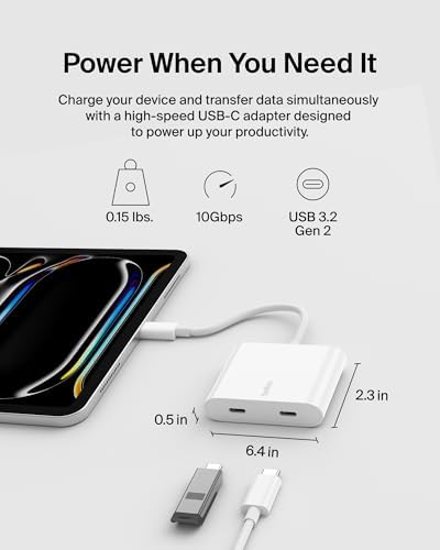 Belkin USB-C Dual Port Hub: High-Speed 100 W Power Delivery & USB 3.2 Gen2 for Effortless Data Transfer and Rapid Charging – Perfect for i Phone, i Pad, Nintendo Switch & More – Stylish White Design for Maximum Compatibility and Portability