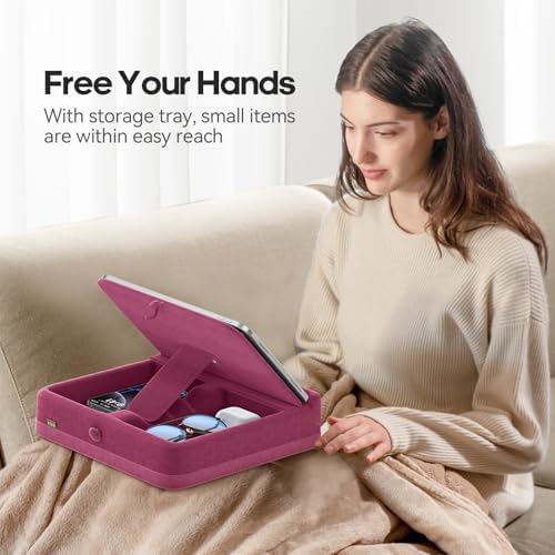 KDD Multifunctional Tablet Pillow Stand – Adjustable Foldable i Pad Holder for Bed, Lap, and Desk with Soft Pad Dock and Stylus Storage – Compatible with i Pad Pro (12.9, 10.5, 11), Air, Mini, Phones, and Books – Ultimate Comfort and Versatility for Hands-Free Use