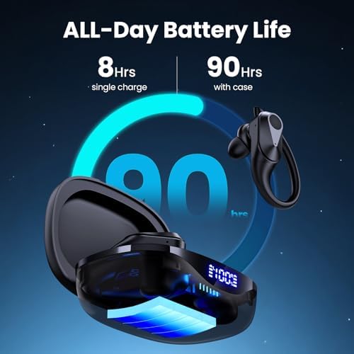 Unleash Your Sound: 90-Hour Playtime Waterproof Bluetooth Earbuds with Over-Ear Hooks for Sports & Active Lifestyles – Seamless Connectivity & Enhanced Comfort for Ultimate Audio Freedom