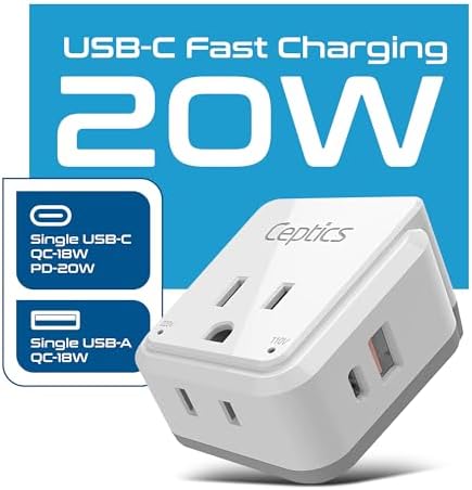 Compact Travel Power Adapter Set for Brazil, Peru & Chile – 20 W Dual USB & USB-C Charger with 2 USA Sockets – Fast Charging with Type C & N Attachments – Portable Plug Converter for Global Travelers – Stay Connected Anywhere