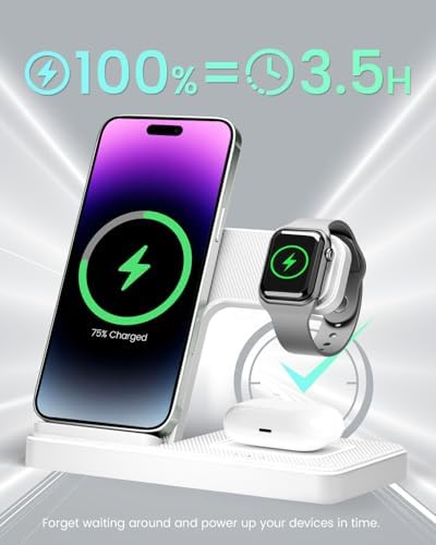 Revolutionary 3-in-1 Wireless Charging Station for Apple Devices – Fast, Efficient Charger Stand for i Phone 16, 15, 14 Pro Max, 13, 12, 11, Apple Watch Series 10 to SE & Ultra, and Air Pods Pro, 4, 3, 2 – GETPALS Compact Design for a Clutter-Free Charging Experience