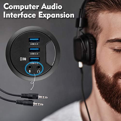 Streamline Your Workspace with the WDX Desk-Fit 4 Port USB 3.0 Hub – Compact 3.14″ Diameter Design with 5 Gbps Data Transfer, 3.5 mm Audio Mic Jack, and BC 1.2 USB Charger for i Phone & Smartphones – Ultimate Connectivity Solution for Professionals and Tech Enthusiasts