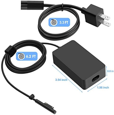 High-Performance 44 W Surface Charger for Microsoft Devices – Fast Charging Power Supply Adapter with 6.2 Ft Cord, Compatible with Surface Pro 3/4/5/6/7, Surface Laptop & Go, USB Port for Simultaneous Device Charging, Enhanced Safety Features