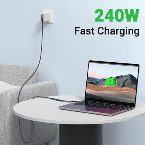Innovative L-Shaped USB C Extension Cable (2 Pack, 6.6 Ft) – 240 W Power Delivery, 40 Gbps High-Speed Data Transfer, Durable Nylon Braided Design for i Phone 16, i Pad, Mac Book & Mag Safe – Optimal Flexibility for Tightly Spaced Connections