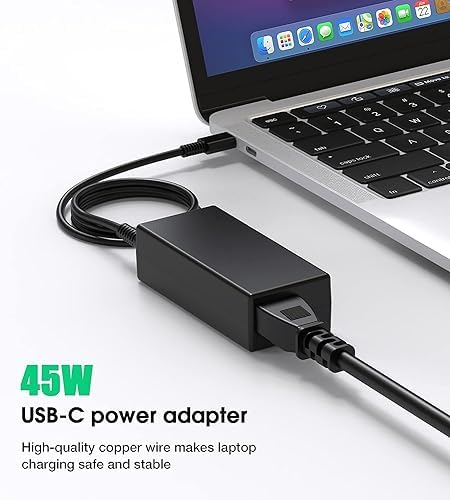 Universal 45 W USB-C Laptop Charger – Fast Charging Power Adapter Compatible with HP, Dell, Acer, Asus, and Samsung Chromebooks – Enhanced Compatibility for Students and Professionals, Optimized for Quick Device Recharge