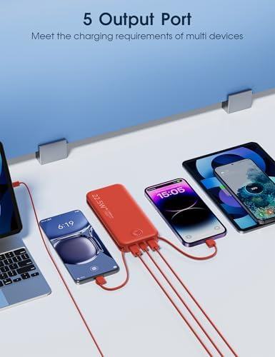 Ultra-Fast Charging Portable Power Bank with Built-In Cable and AC Plug – 12,000 m Ah USB C Travel Charger for i Phone and Android Devices – Lightweight, Compact Design for On-the-Go Power Solutions