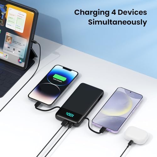 Upgrade Your Charging Experience: 13800 m Ah Portable Power Bank with Built-in Cables and Wall Plug – Fast Charging USB-C Battery Pack for i Phone 16/15/14, Samsung & Android Devices – Ultimate Travel Companion with 4 Outputs for Simultaneous Device Charging