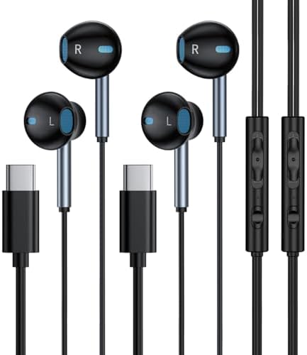 Elevate Your Audio Experience with AILKIN Dual Pack USB-C Earbuds – Premium Noise-Isolating In-Ear Headphones for i Phone 16, Samsung Galaxy S25/S24 Ultra & Google Pixel 9 – Unmatched Sound Quality, Comfortable Fit, Tangle-Free Design for Music, Gaming & Clear Calls