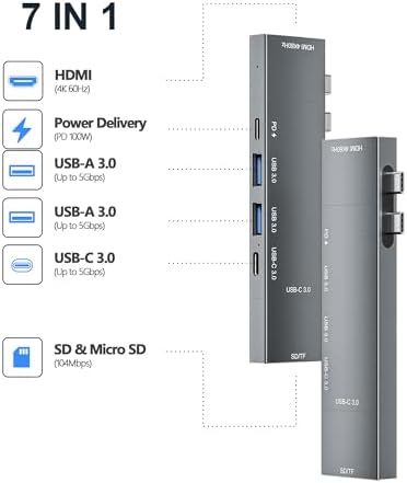Maximize Your Mac Book’s Potential with the NXPGKEA 8-in-2 USB C Hub – Dual 4 K HDMI Outputs for Stunning Displays, High-Speed USB-A Ports for Effortless Data Transfers, and Micro SD/SD Card Readers for Instant File Access – Ideal for Mac Book Pro, Air M1/M2/M3, Dell XPS, Lenovo Think Pad, and HP Laptops – Compact, Durable Hub for Professionals on the Move