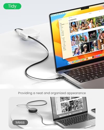 Fasgear Retractable USB C Cable Desk Mount – 60 W PD/PPS Fast Charging Type C Charger for i Phone 16/15, i Pad, Galaxy S24/S23, Google Pixel – 360° Rotatable Cable Management Solution in Sleek White – Ultimate Convenience for Tangle-Free Charging and Enhanced Device Accessibility