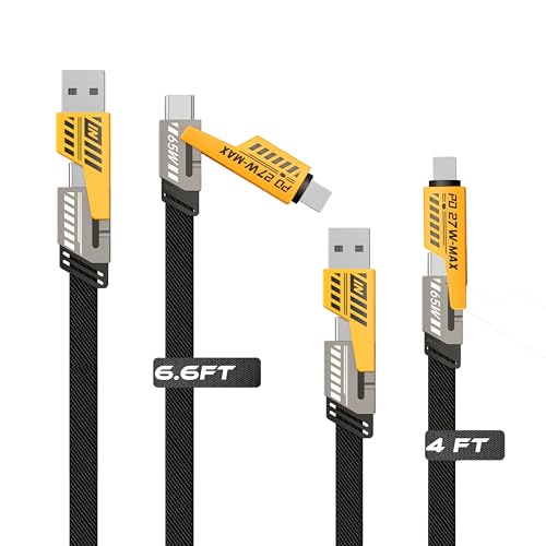 4-in-1 PD 65W Fast Charging Cable (2-Pack: 6FT & 4FT) – Flat Braided, Anti-Tangle USB-C Charger Cord – Universal for Laptop, Smartphone & Tablet – Enhanced Compatibility and Speed