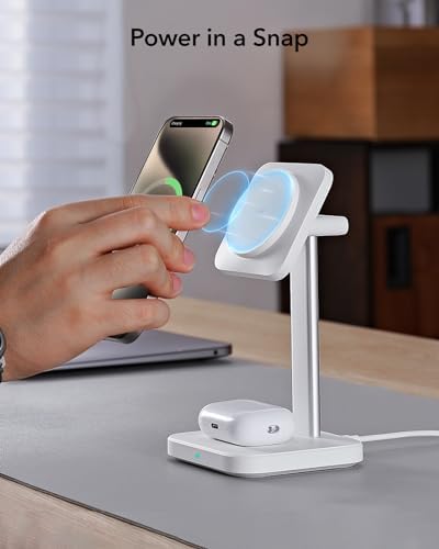 Ultimate ESR 2-in-1 Mag Safe Charging Station for Apple Devices – Fast Wireless Charger Stand for i Phone 16/15/14/13/12, Apple Watch, & Air Pods – Sleek Black Design for Dual Device Convenience and Enhanced Speed
