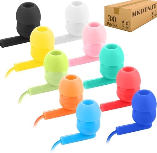Bulk Kids Earbuds – 50 Pack Vibrant Wired Headphones for Classroom and Leisure Use, Durable Tangle-Free Design Compatible with 3.5 mm Devices for Enhanced Learning Experience