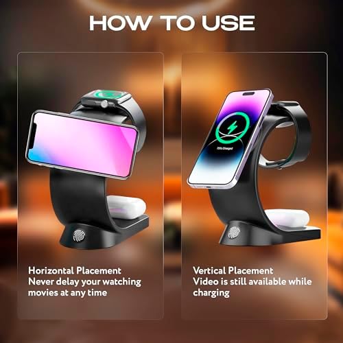 Ultimate 4-in-1 Magnetic Wireless Charging Station for Apple Devices – 15 W Fast Charger for i Phone 15/14/13/12, Apple Watch & Air Pods – Adjustable Viewing Angle, Stylish Design, Perfect Gift for Tech Enthusiasts – Enhanced Compatibility & Speed