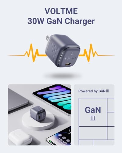 VOLTME 30 W Ga N USB-C Fast Charger – Ultra-Slim, Travel-Friendly Wall Adapter for i Phone 15/14/13/12/11 Pro Max & Galaxy S24/S23/S22/S21 – Compact Power Solution for i Pad Pro & Pixel Devices with Foldable Design for On-the-Go Charging Efficiency