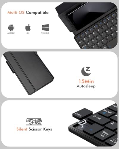 Doohoeek Universal Bluetooth Mini Keyboard – Portable Dual-Device Wireless Keypad with Orange Navigation Keys & Adjustable Stand for Android, i OS, and Windows – Perfect Travel Companion for Galaxy Z Fold & i Pad Mini Users – Boost Your Productivity On-the-Go