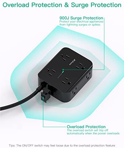 MIFASOPOWER Surge Protector Power Strip – 8 Wide Outlet Charging Station with 4 USB Ports (Including USB-C) and 5 FT Heavy-Duty Extension Cord – Space-Saving Flat Plug Design for Home, Dorm, or Office – Overload Protection & Wall-Mountable Convenience