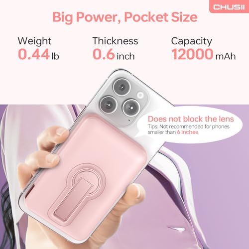 Magnetic Wireless Power Bank for i Phone 15/14/13/12 Pro/Pro Max – 12000 m Ah Fast Charging Portable Charger with Stand & USB-C – Sleek Black Design for Enhanced Convenience and Style