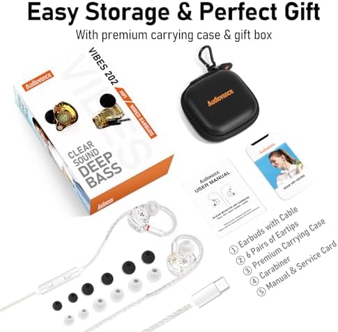 Unleash Exceptional Sound Quality with Vibes 202 MC USB-C Wired Earbuds: Premium Hi-Fi Audio, Advanced Noise Isolation, Ergonomic Comfort for i Phone 15/16 – Built-In Microphone for Effortless Communication & Durable Silver-Plated Cable – Includes Portable Case for On-the-Go Convenience