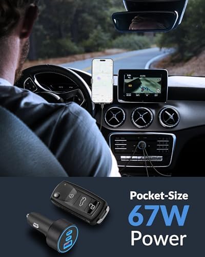 High-Power USB C Car Charger – 67 W Dual USB-C & USB-A Fast Charging Adapter, 3-Port Design for i Phone 16, Samsung S25, Pixel & Tablets – Essential Automotive Charging Accessory for On-the-Go Power and Safety