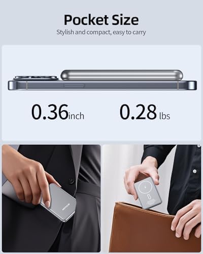 Ultra-Slim 5000 m Ah Mag Safe Battery Pack – Wireless Magnetic Power Bank with 15 W Fast Charging and PD 20 W USB-C Output for i Phone 16/15/14/13/12 Series – Sleek, Lightweight Design for On-the-Go Charging and Enhanced Device Compatibility