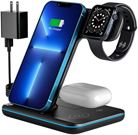 Ultimate 3-in-1 Apple Device Charging Dock – RR SPORTS Fast Charge Hub for i Phone 14/13/12/11/X/8/Pro/Max, Air Pods & Apple Watch Series 8/Ultra/7/6/SE/5/4/3/2 – Streamlined Power Management with Quick Charge Adapter for Home & Office Efficiency, Sleek Space-Saving Design for Modern Aesthetics and Unmatched Convenience