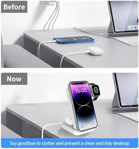 APSARAS 3-in-1 Wireless Charging Station for i Phone 16/15/14/13/12, Air Pods & Apple Watch Series S11 – Stylish Mag Safe Compatible Dock with Enhanced Speed and Safety Features for Clutter-Free Charging Solutions