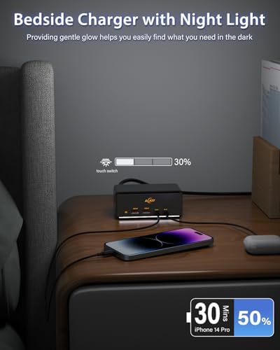 67 W Ga N USB-C Fast Charging Hub – 6-in-1 Power Station with Dual AC, USB-A & USB-C Ports, 5 ft Extension Cord, Ideal for Desktop, Office & Nightstand Use – Enhanced Speed, Versatility, and Device Compatibility