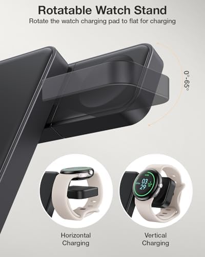 Foldable 3-in-1 Wireless Charging Station for Google Pixel Watch 1 st – 15 W Fast Charger for Pixel 9 Pro/XL, 8/7/6 Series, and Pixel Buds Pro/2 – Compact Travel Design with QC 18 W Adapter – Perfect for Home and Office Use