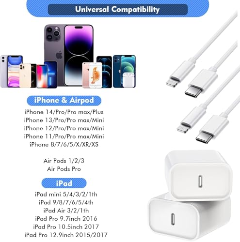 Super Fast i Phone Charger Bundle – 10-Foot MFi Certified USB-C to Lightning Cable with High-Power Charging Block for Instant Compatibility with i Phone 14/14 Pro Max/14 Plus/13/13 Mini/12/11/X/XR/SE & i Pads – Unmatched Speed & Durability for Effortless Charging on the Go