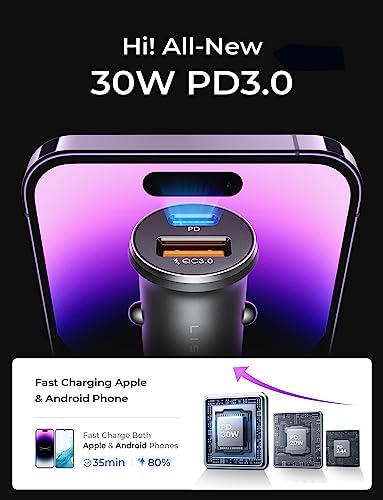 LISEN 48 W Dual USB-C Car Charger Adapter (2 Pack) – Mini & Metal Fast Charging Cigarette Lighter Charger for i Phone 15 Pro Max, Samsung Galaxy, i Pad – Power Delivery & Quick Charge 3.0 for Ultimate Device Compatibility on the Go