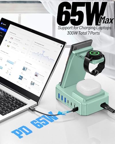 Ultimate 10-in-1 Wireless Charging Station for Samsung Devices – 300 W Power Hub with 65 W USB C Fast Charging for S25 Ultra/S24/S23/S22/Note 20, Galaxy Watch Ultra 7/6/5 & Galaxy Buds – Multi-Device Convenience and Rapid Power Delivery, Ideal for Home & Office Use