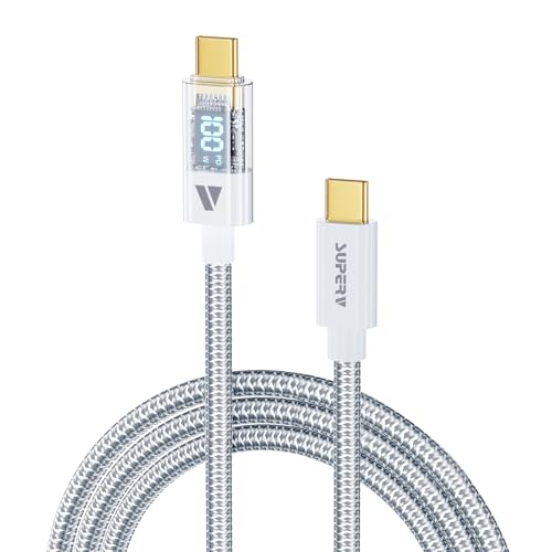 SUPERV 6.6 ft Type C Fast Charging Cable – Premium Nylon Braided USB C Charger with 100 W Power Delivery, High-Speed 480 Mbps Data Transfer, and LED Charging Status Indicator – Ideal for Laptops, Smartphones, and Tablets