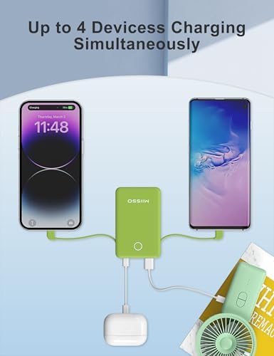 Ultra Slim 6000 m Ah Power Bank with Built-In USB C Cords – Card-Sized Portable Charger for Effortless On-the-Go Charging, Triple Output for i Phone, Samsung, Google Devices – Stylish and Compact Battery Pack for Enhanced Efficiency and Versatility
