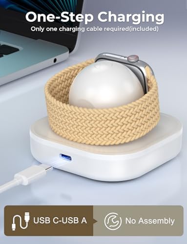 Magnetic Apple Watch Charger Dock with Customizable Colorful Ambient Lighting – Rapid Charging Solution for All Series Including Ultra 2 – Sleek, Portable Design for Home & Travel with USB Cable Included